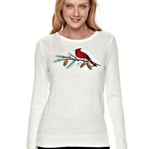 Croft & Barrow Ivory Embroidered Sequin Cardinal Sweater Size L